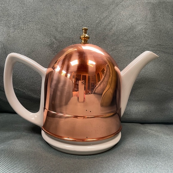 Vintage Copper Insulated Teapot ceramic white teapot - Picture 2 of 3